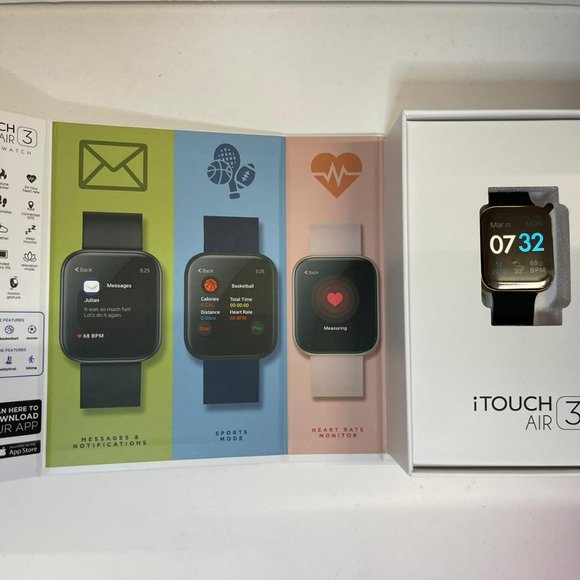 NIB iTouch Air 3, 40mm Rose Gold Case with Black Band Unisex Smartwatch - Picture 2 of 5